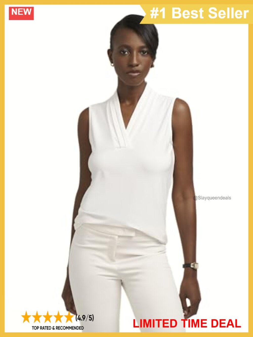 Sleeveless Pleat-Neck Jersey Tank Top - Business Casual Yoga Vacation